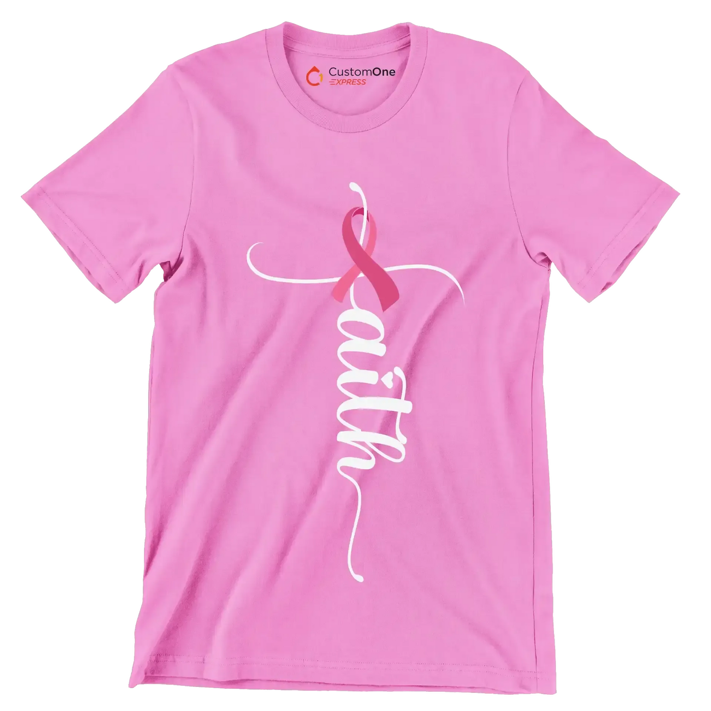 Faith - Breast Cancer Awareness T-Shirt-Pink-S-Custom One Express