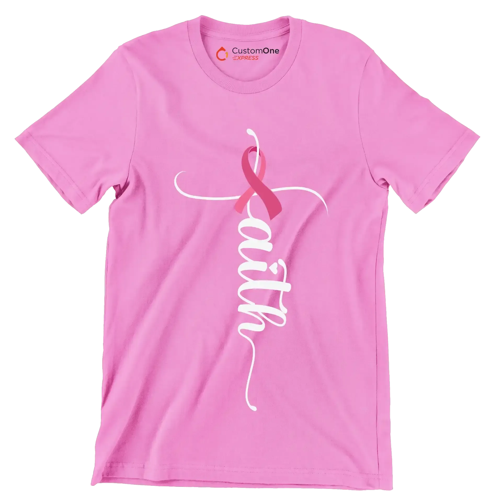Faith - Breast Cancer Awareness T-Shirt-Pink-S-Custom One Express