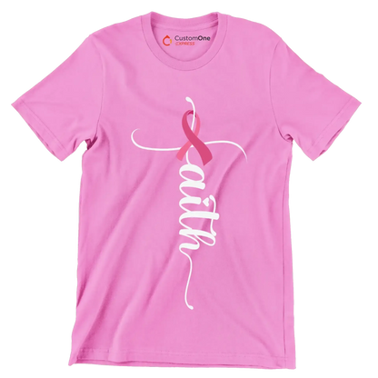 Faith - Breast Cancer Awareness T-Shirt-Pink-S-Custom One Express