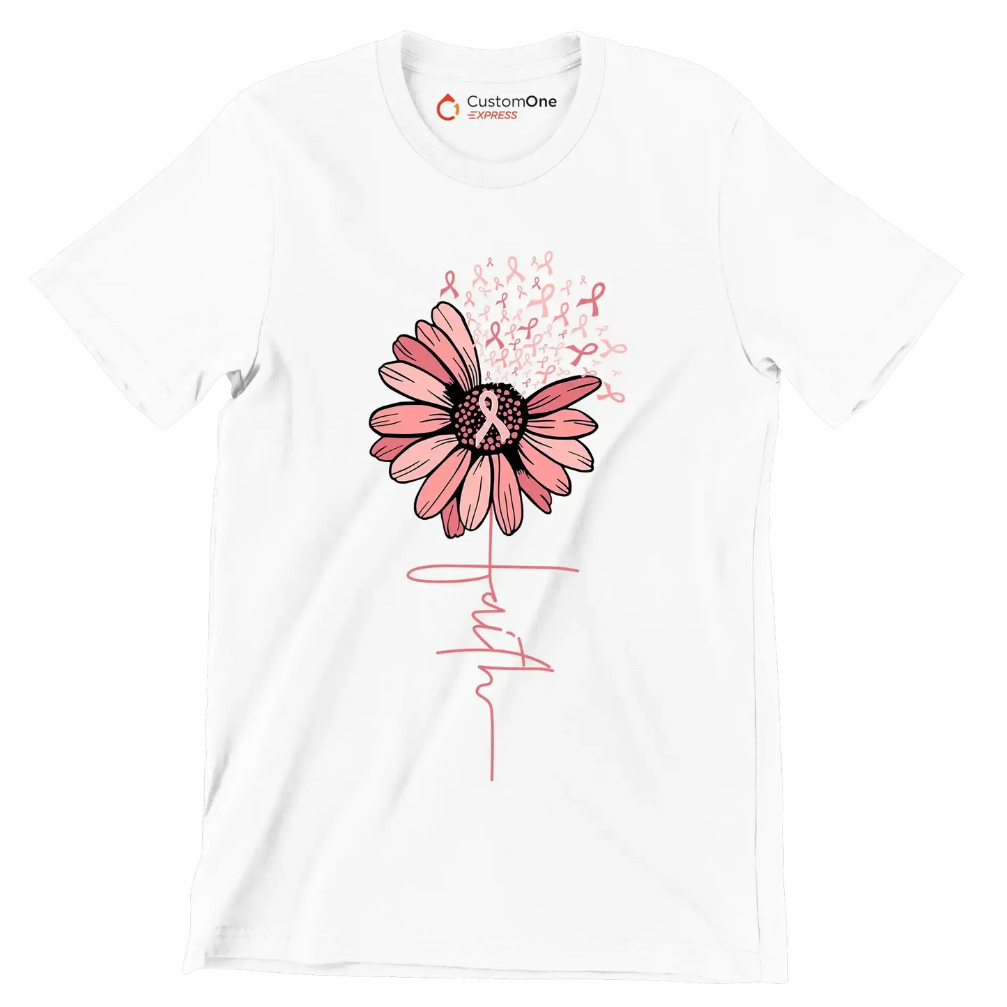 Faith - Breast Cancer Awareness T-Shirt-White-S-Custom One Express