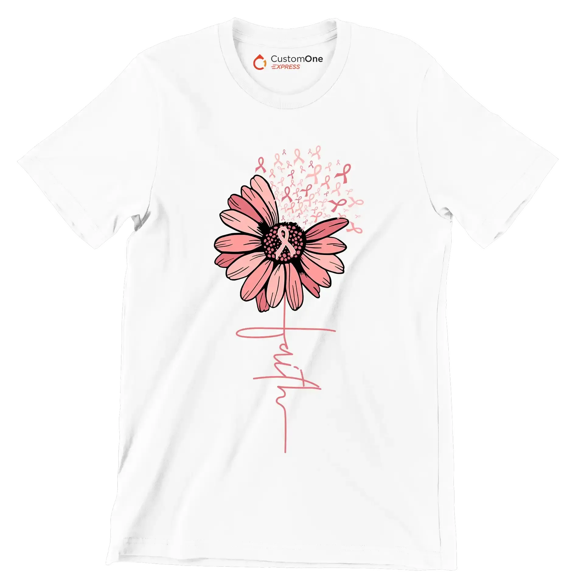Faith - Breast Cancer Awareness T-Shirt-White-S-Custom One Express