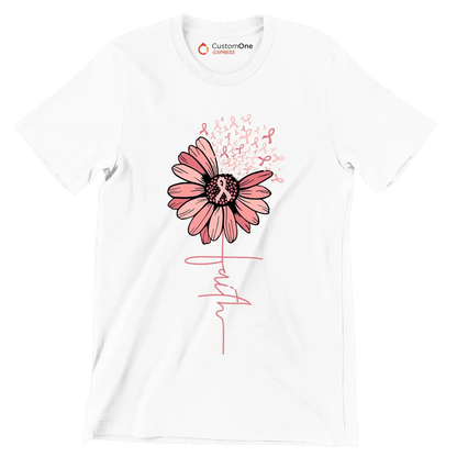 Faith - Breast Cancer Awareness T-Shirt-White-S-Custom One Express