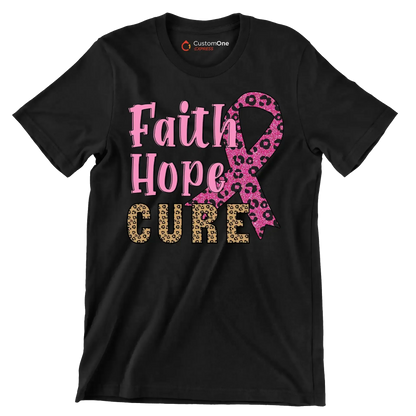 Faith Hope Cure - Breast Cancer Awareness T-Shirt-Black-S-Custom One Express