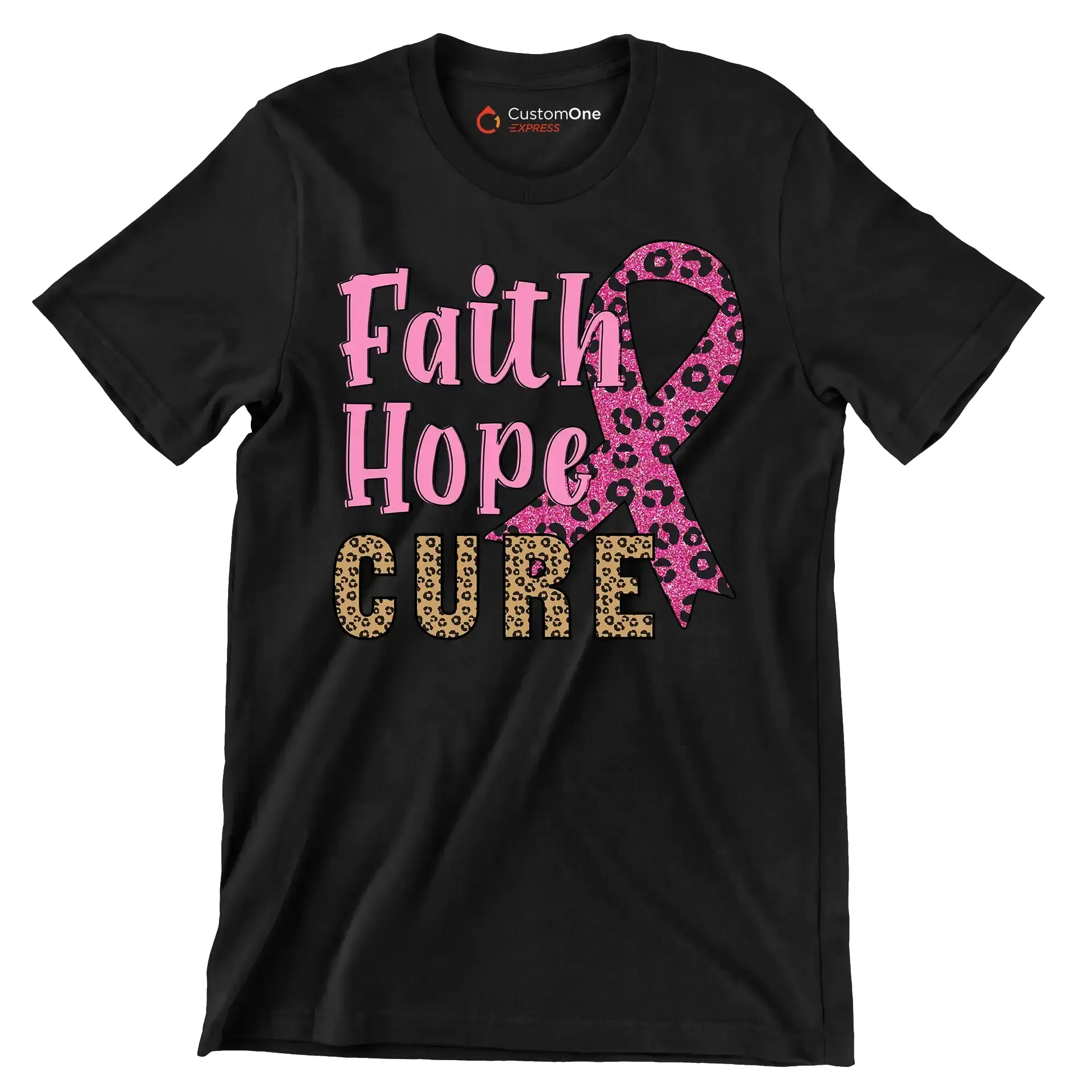 Faith Hope Cure - Breast Cancer Awareness T-Shirt-Black-S-Custom One Express