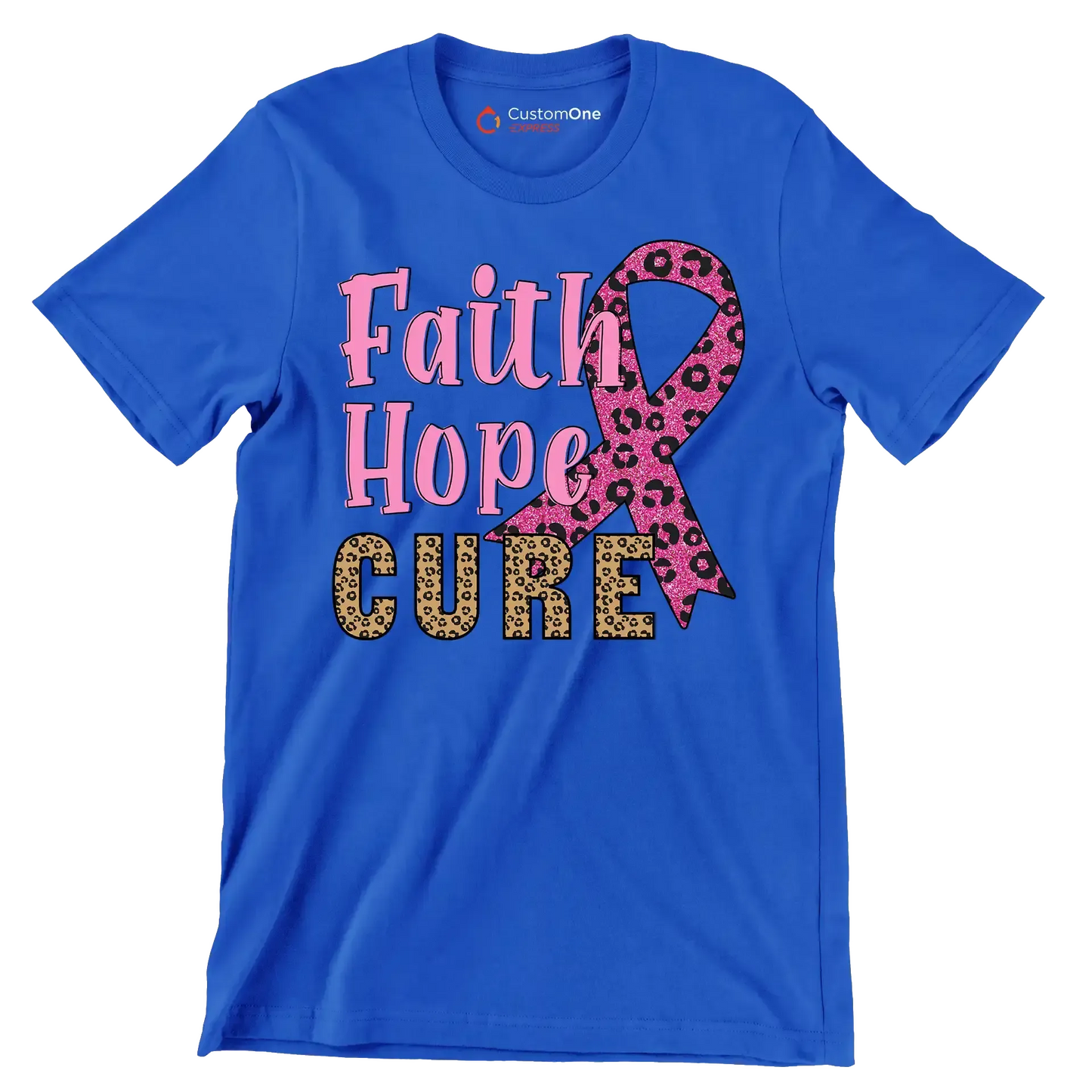 Faith Hope Cure - Breast Cancer Awareness T-Shirt-Blue-S-Custom One Express