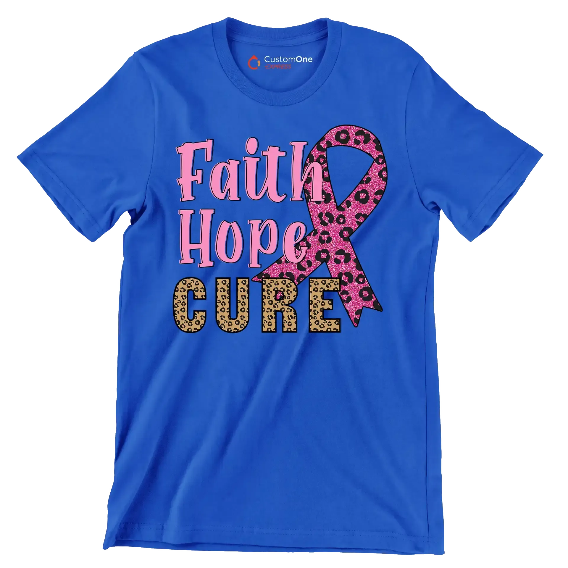 Faith Hope Cure - Breast Cancer Awareness T-Shirt-Blue-S-Custom One Express