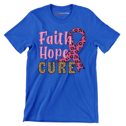 Faith Hope Cure - Breast Cancer Awareness T-Shirt-Blue-S-Custom One Express