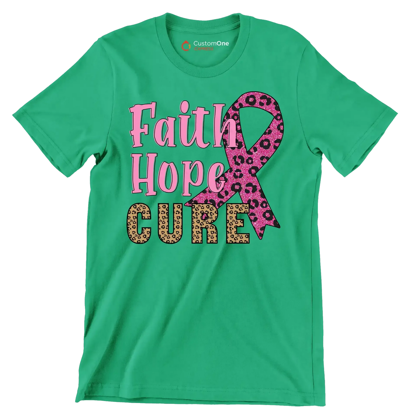 Faith Hope Cure - Breast Cancer Awareness T-Shirt-Green-S-Custom One Express