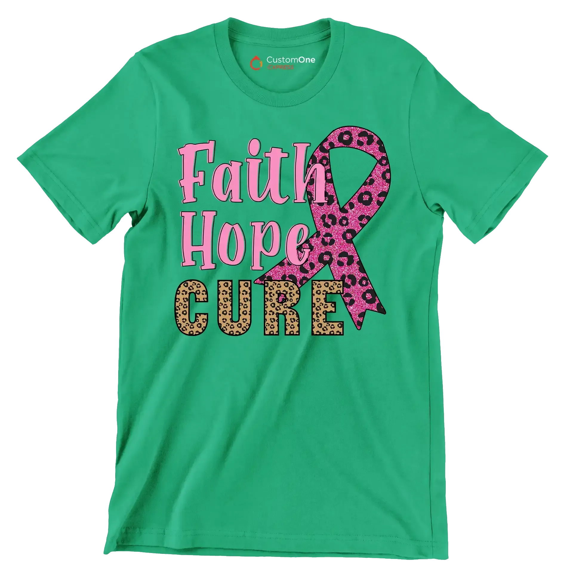 Faith Hope Cure - Breast Cancer Awareness T-Shirt-Green-S-Custom One Express