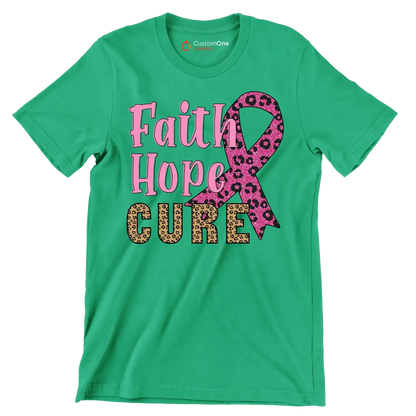 Faith Hope Cure - Breast Cancer Awareness T-Shirt-Green-S-Custom One Express