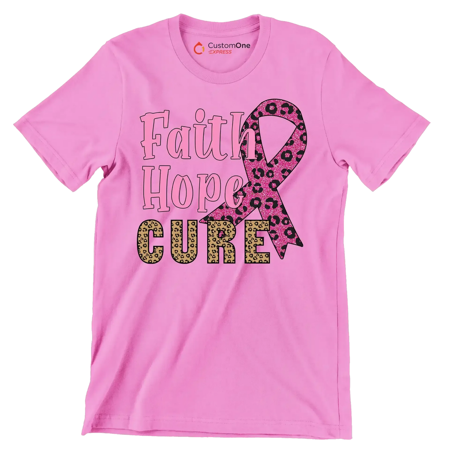 Faith Hope Cure - Breast Cancer Awareness T-Shirt-Pink-S-Custom One Express