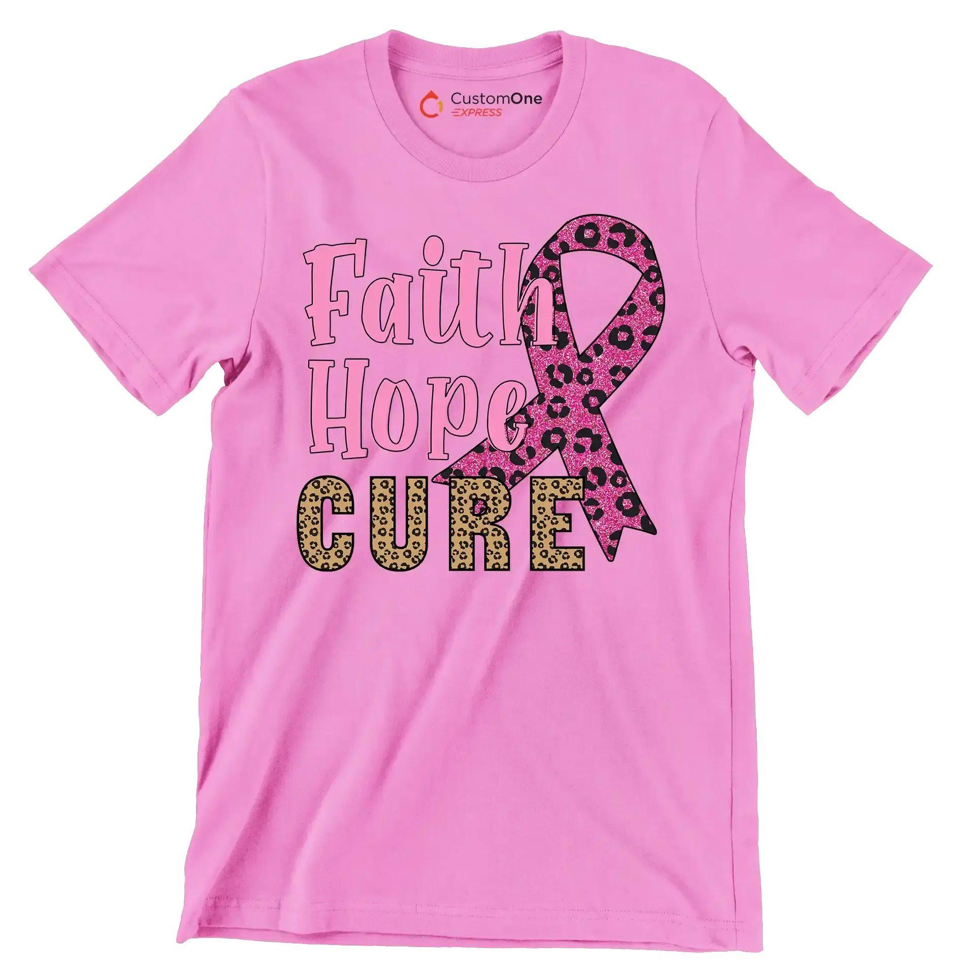 Faith Hope Cure - Breast Cancer Awareness T-Shirt-Pink-S-Custom One Express