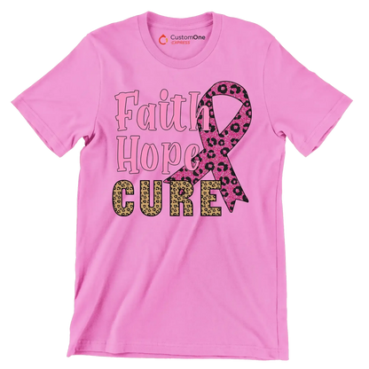 Faith Hope Cure - Breast Cancer Awareness T-Shirt-Pink-S-Custom One Express