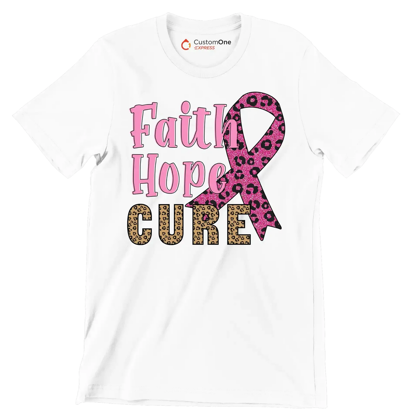 Faith Hope Cure - Breast Cancer Awareness T-Shirt-White-S-Custom One Express