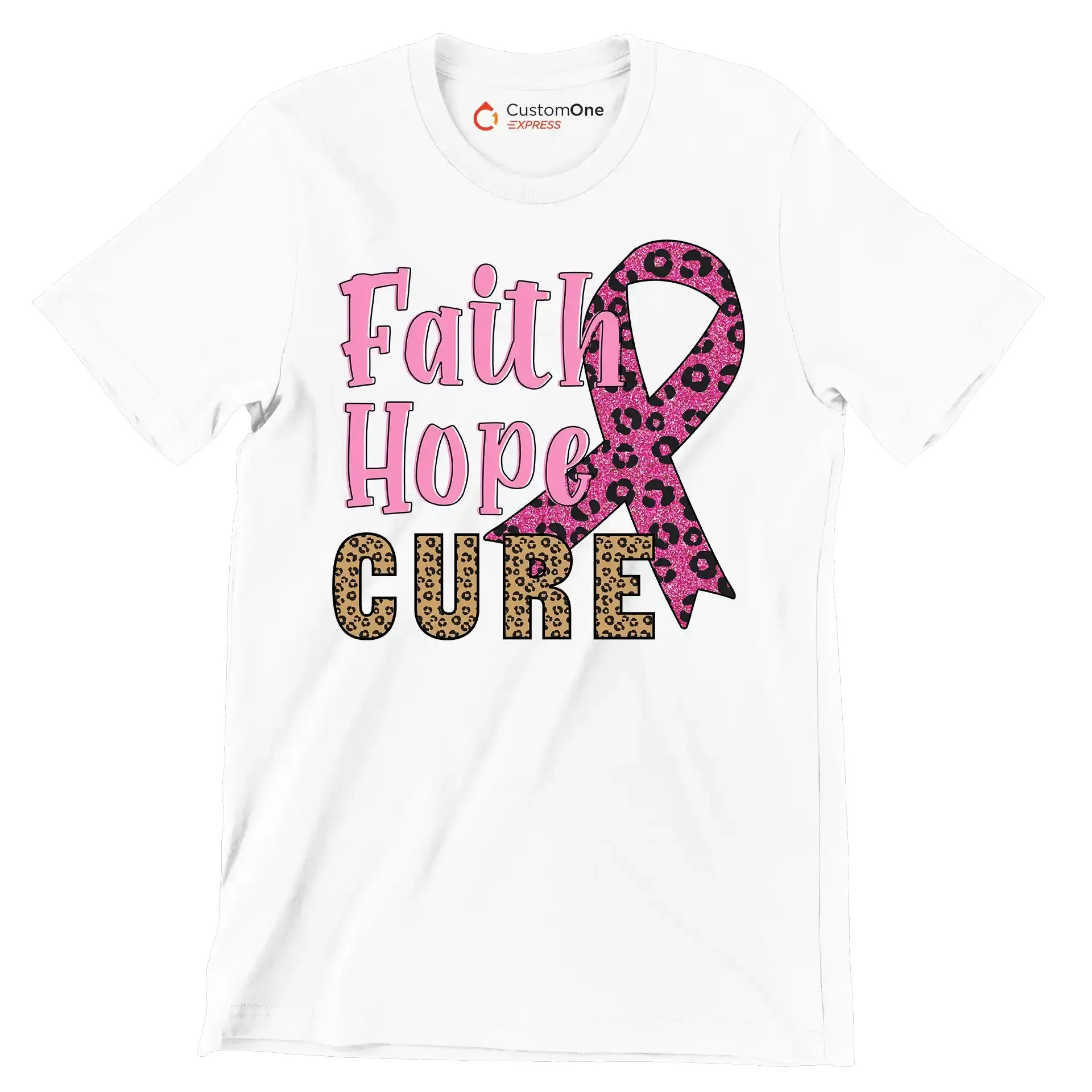 Faith Hope Cure - Breast Cancer Awareness T-Shirt-White-S-Custom One Express