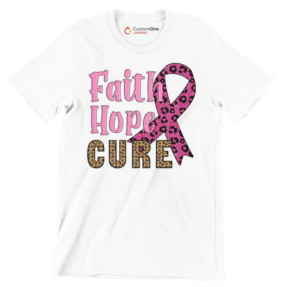 Faith Hope Cure - Breast Cancer Awareness T-Shirt-White-S-Custom One Express