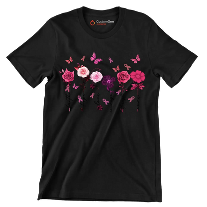 Faith Hope Love courage Strength Cure - Breast Cancer Awareness T-Shirt-Black-S-Custom One Express
