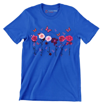 Faith Hope Love courage Strength Cure - Breast Cancer Awareness T-Shirt-Blue-S-Custom One Express