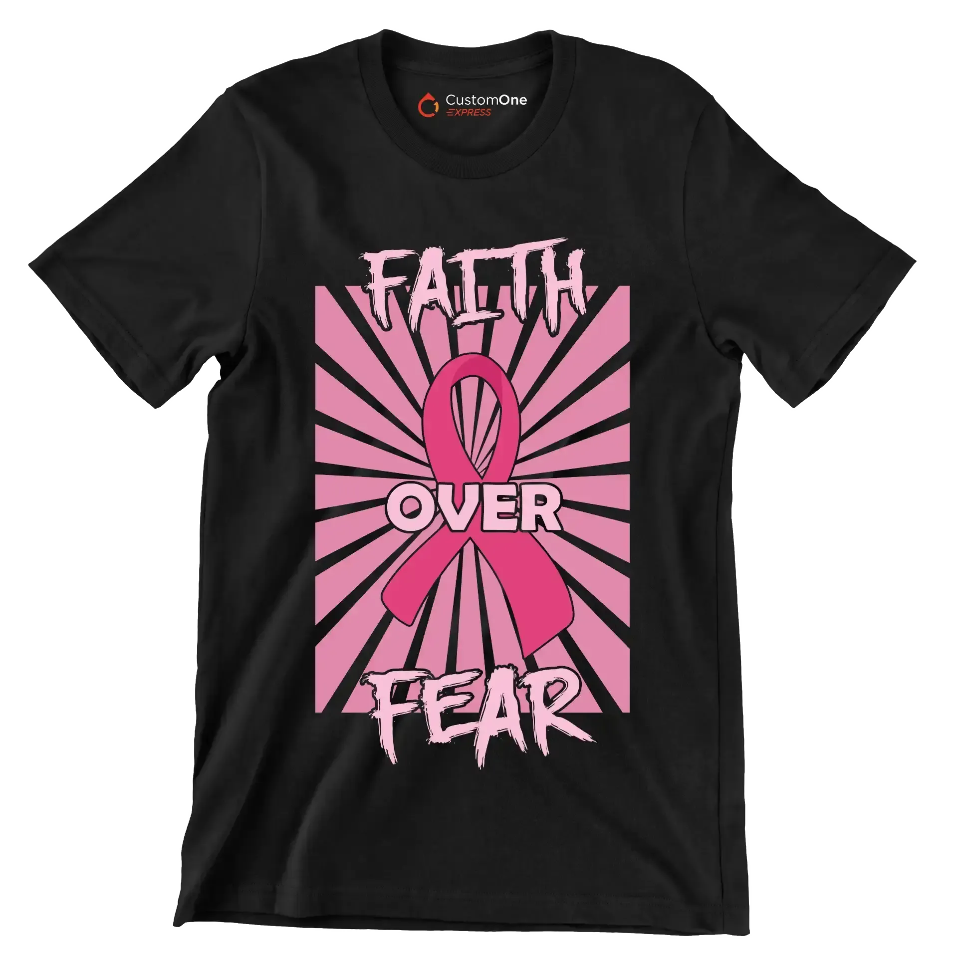 Fath Over Fear - Breast Cancer Awareness T-Shirt-Black-S-Custom One Express