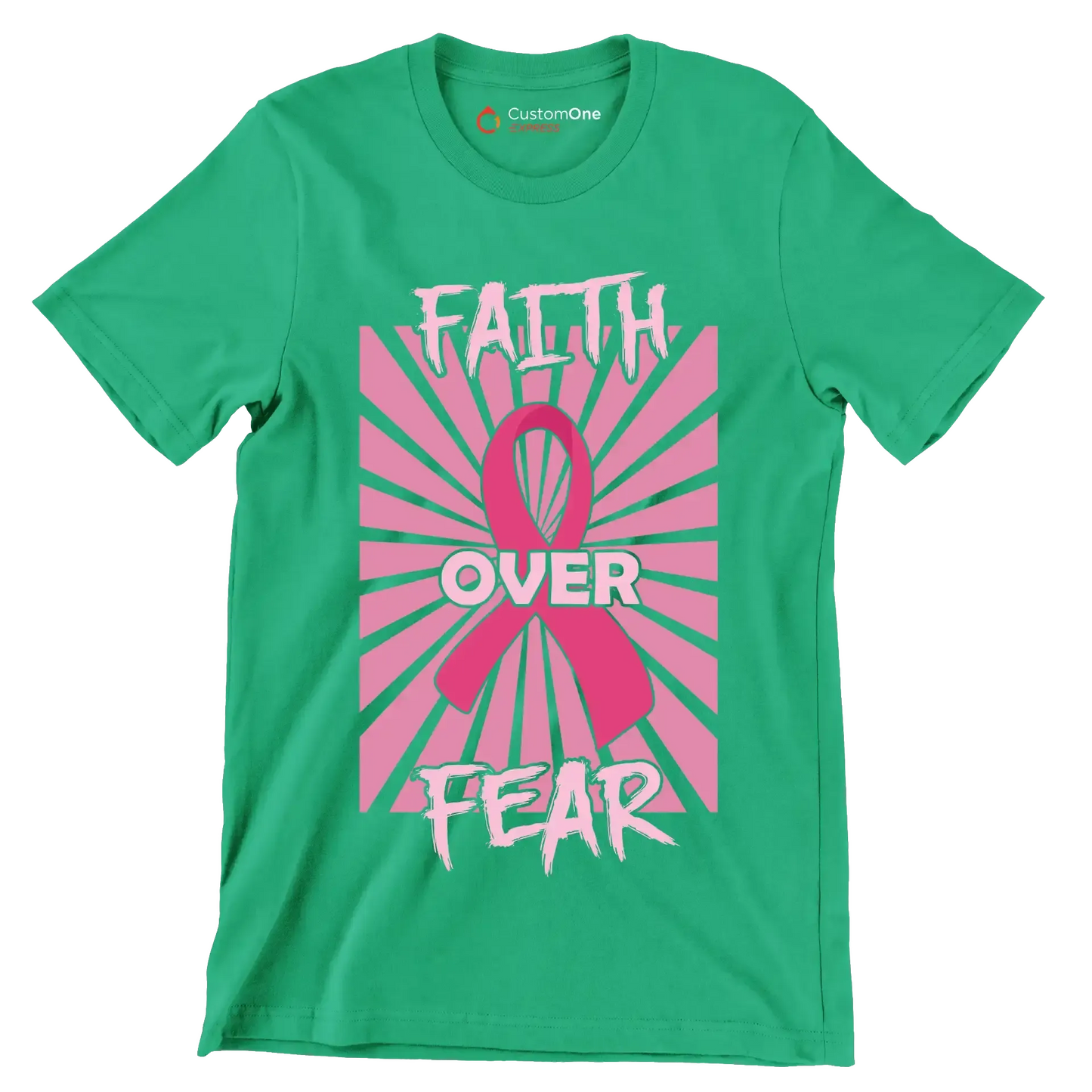 Fath Over Fear - Breast Cancer Awareness T-Shirt-Green-S-Custom One Express