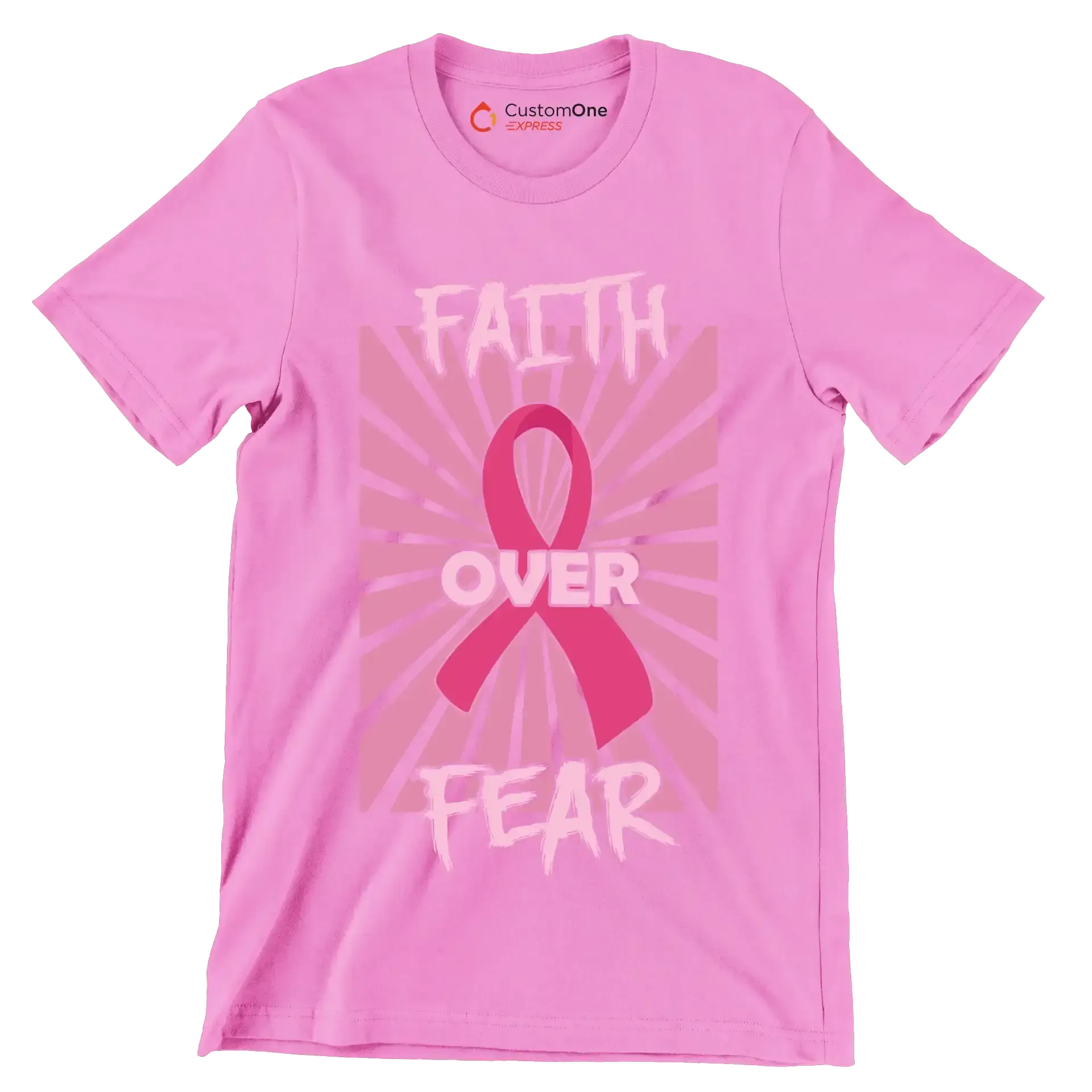 Fath Over Fear - Breast Cancer Awareness T-Shirt-Pink-S-Custom One Express