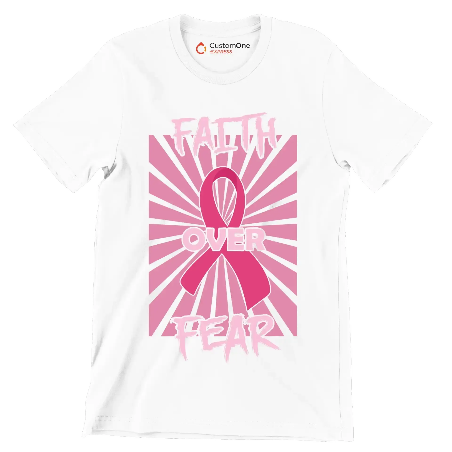 Fath Over Fear - Breast Cancer Awareness T-Shirt-White-S-Custom One Express