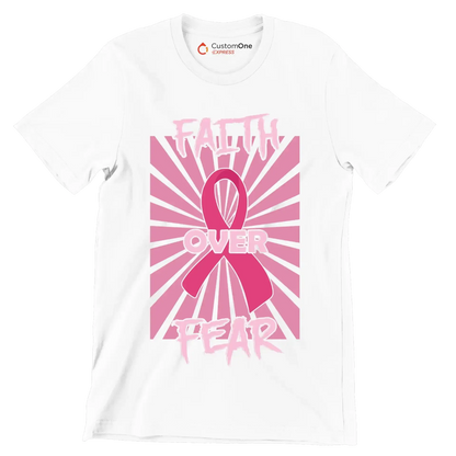 Fath Over Fear - Breast Cancer Awareness T-Shirt-White-S-Custom One Express