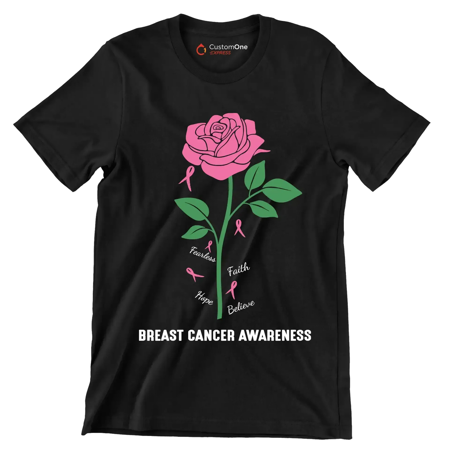 Fearless Faith Hope Believe Breast Cancer Awareness - Breast Cancer Awareness T-Shirt-Black-S-Custom One Express