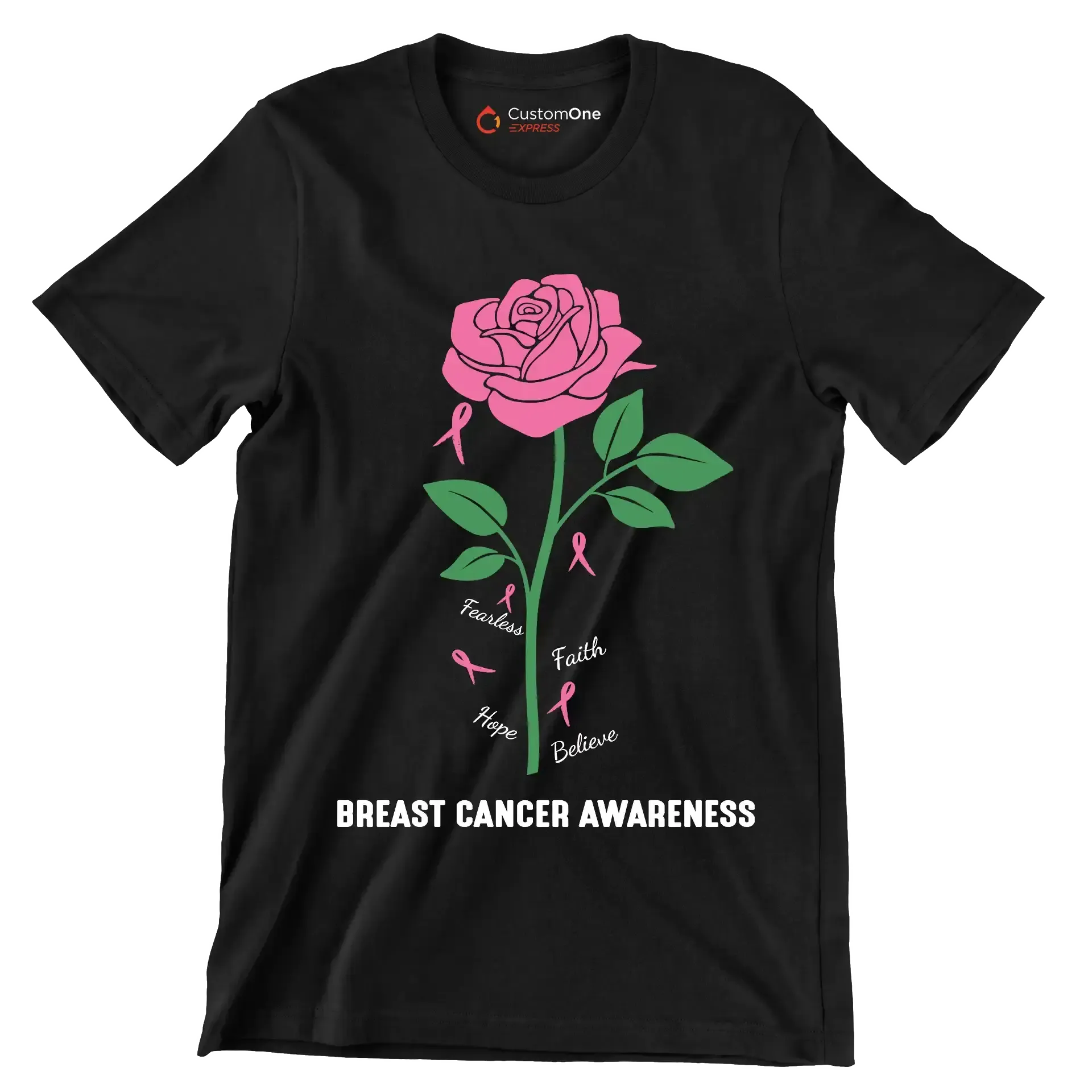 Fearless Faith Hope Believe Breast Cancer Awareness - Breast Cancer Awareness T-Shirt-Black-S-Custom One Express