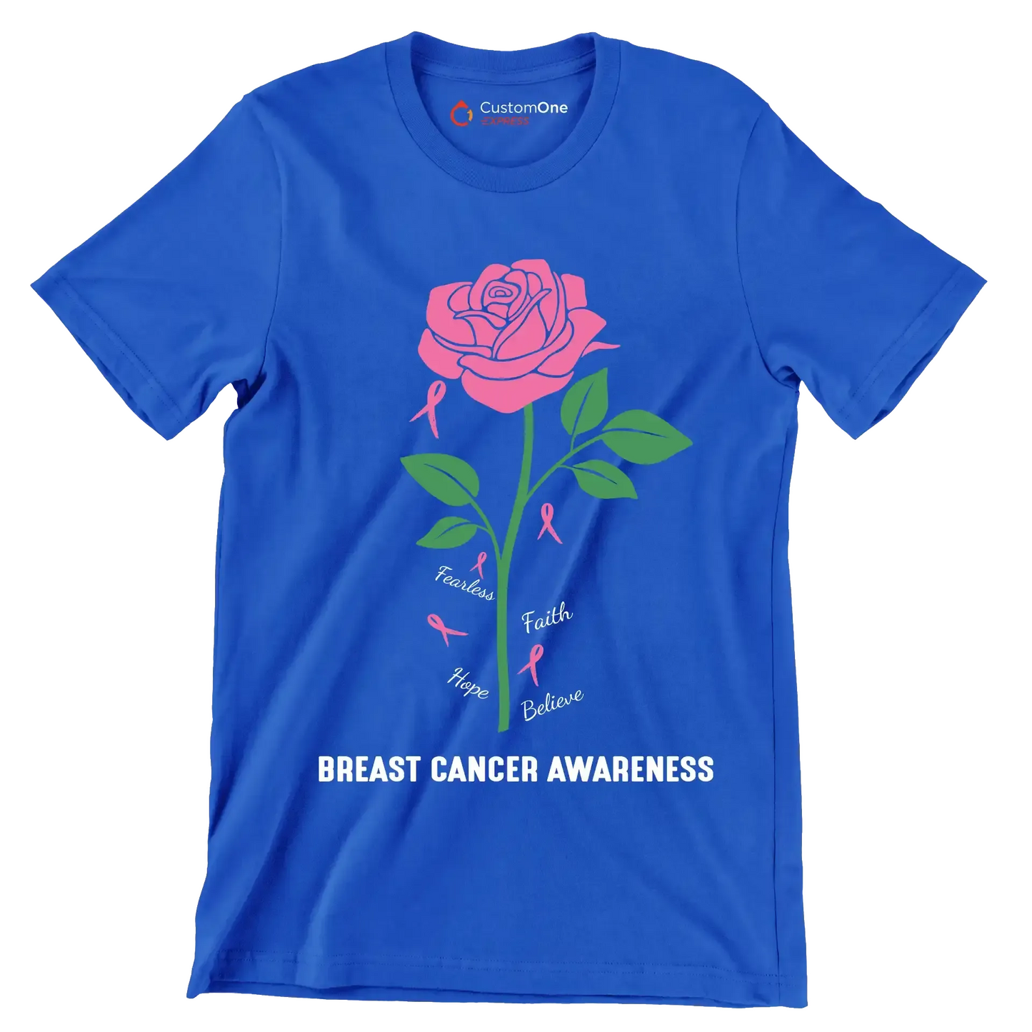 Fearless Faith Hope Believe Breast Cancer Awareness - Breast Cancer Awareness T-Shirt-Blue-S-Custom One Express