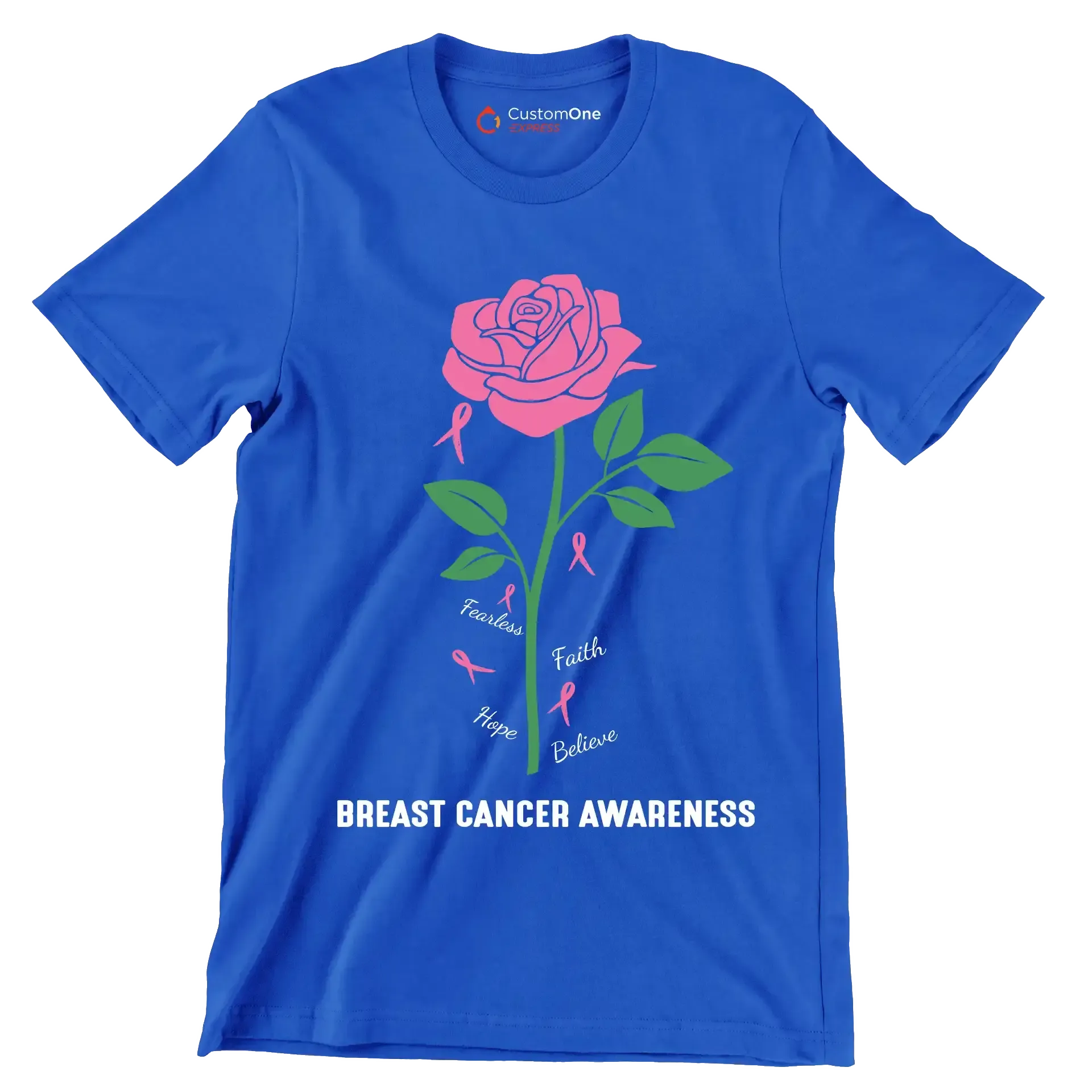 Fearless Faith Hope Believe Breast Cancer Awareness - Breast Cancer Awareness T-Shirt-Blue-S-Custom One Express