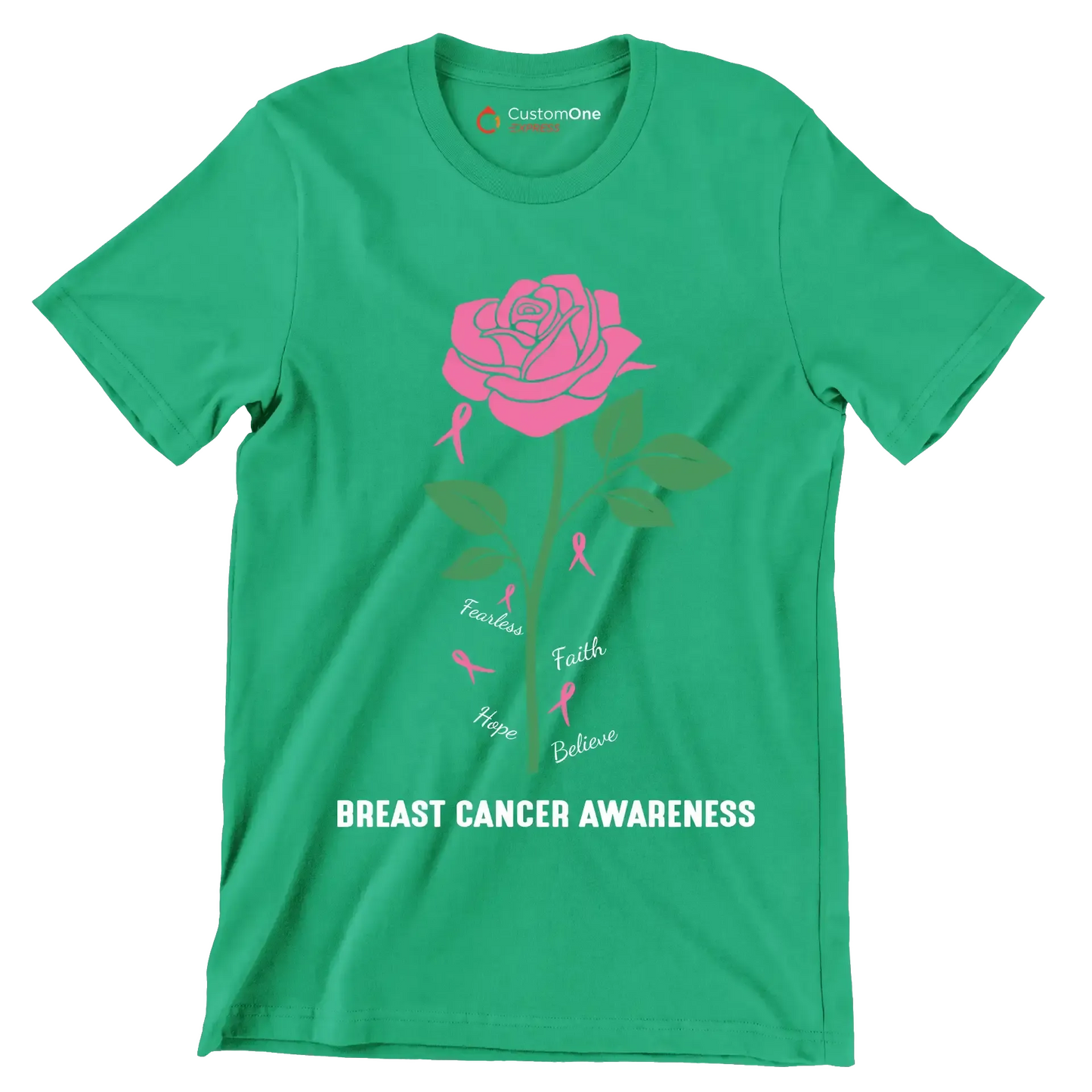 Fearless Faith Hope Believe Breast Cancer Awareness - Breast Cancer Awareness T-Shirt-Green-S-Custom One Express