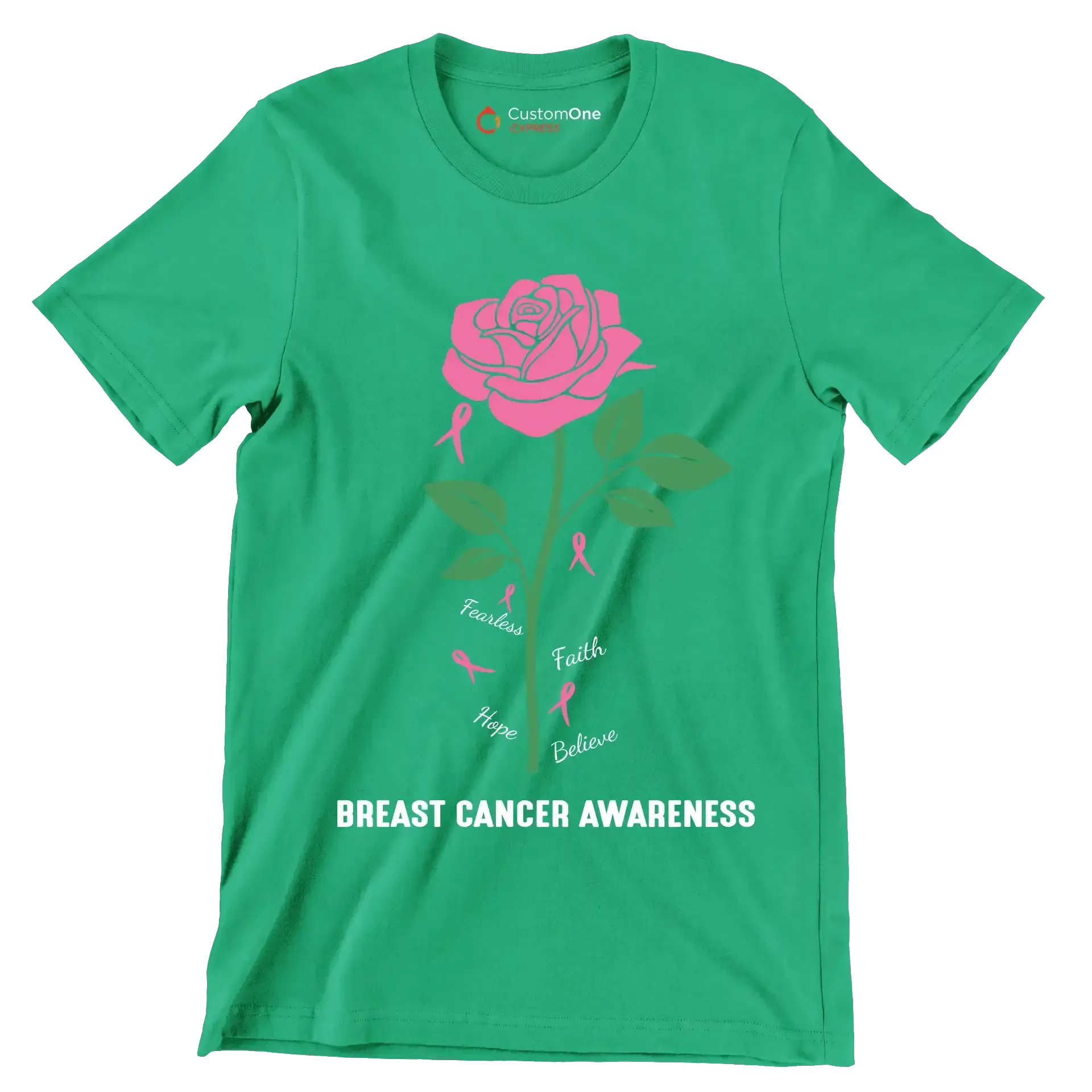 Fearless Faith Hope Believe Breast Cancer Awareness - Breast Cancer Awareness T-Shirt-Green-S-Custom One Express