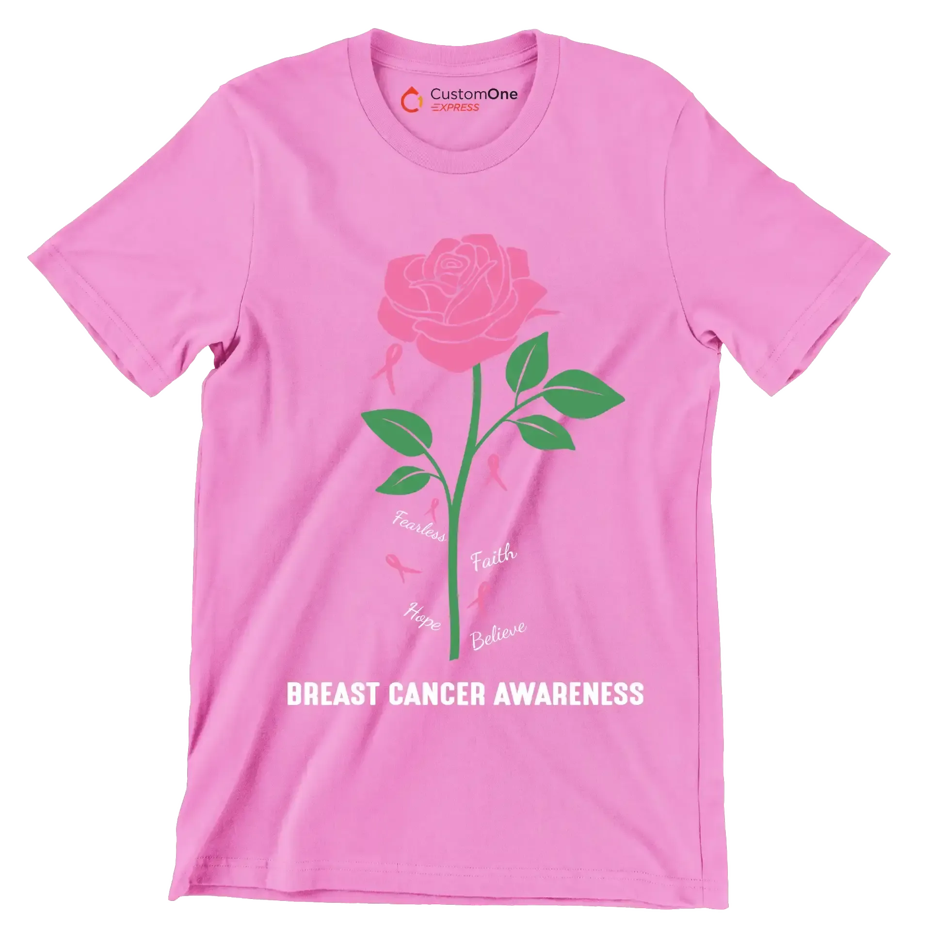 Fearless Faith Hope Believe Breast Cancer Awareness - Breast Cancer Awareness T-Shirt-Pink-S-Custom One Express
