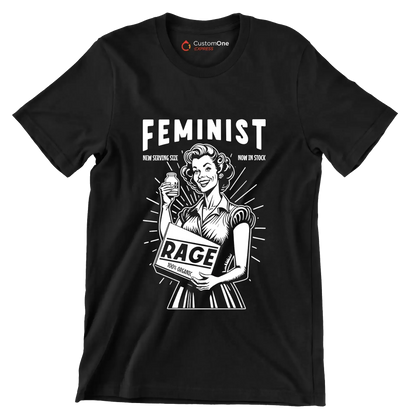 Feminist new serving size now in stock 100% organic rage - Retro Themed T-Shirt-Black-S-Custom One Express