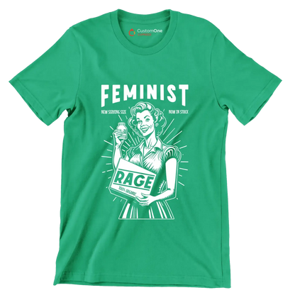 Feminist new serving size now in stock 100% organic rage - Retro Themed T-Shirt-Green-S-Custom One Express