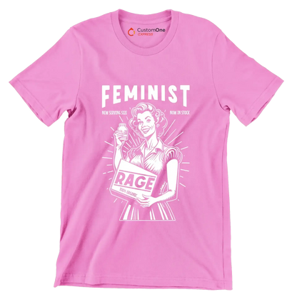Feminist new serving size now in stock 100% organic rage - Retro Themed T-Shirt-Pink-S-Custom One Express