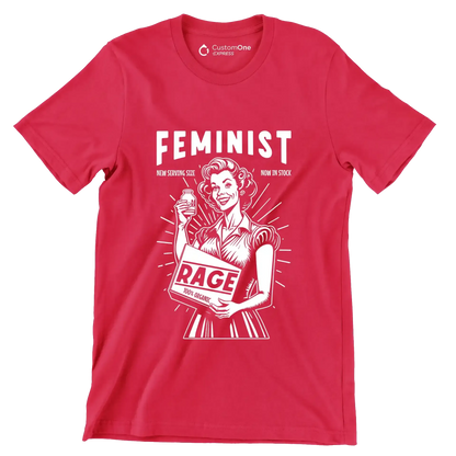 Feminist new serving size now in stock 100% organic rage - Retro Themed T-Shirt-Red-S-Custom One Express