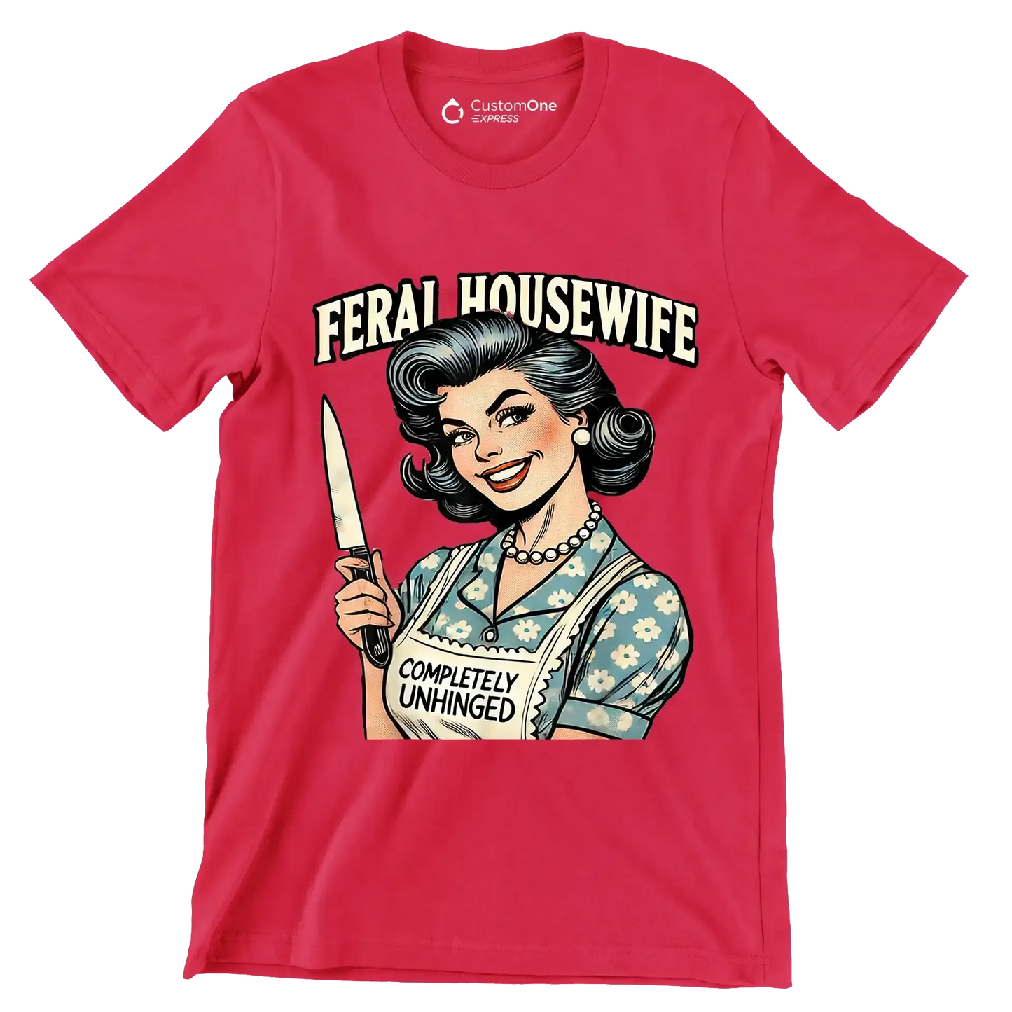 Feral housewife - Retro Themed T-Shirt-Red-S-Custom One Express