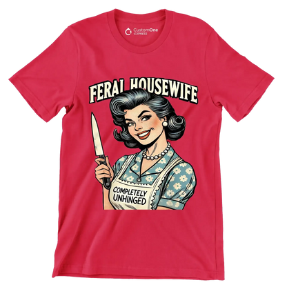 Feral housewife - Retro Themed T-Shirt-Red-S-Custom One Express