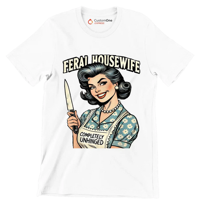 Feral housewife - Retro Themed T-Shirt-White-S-Custom One Express
