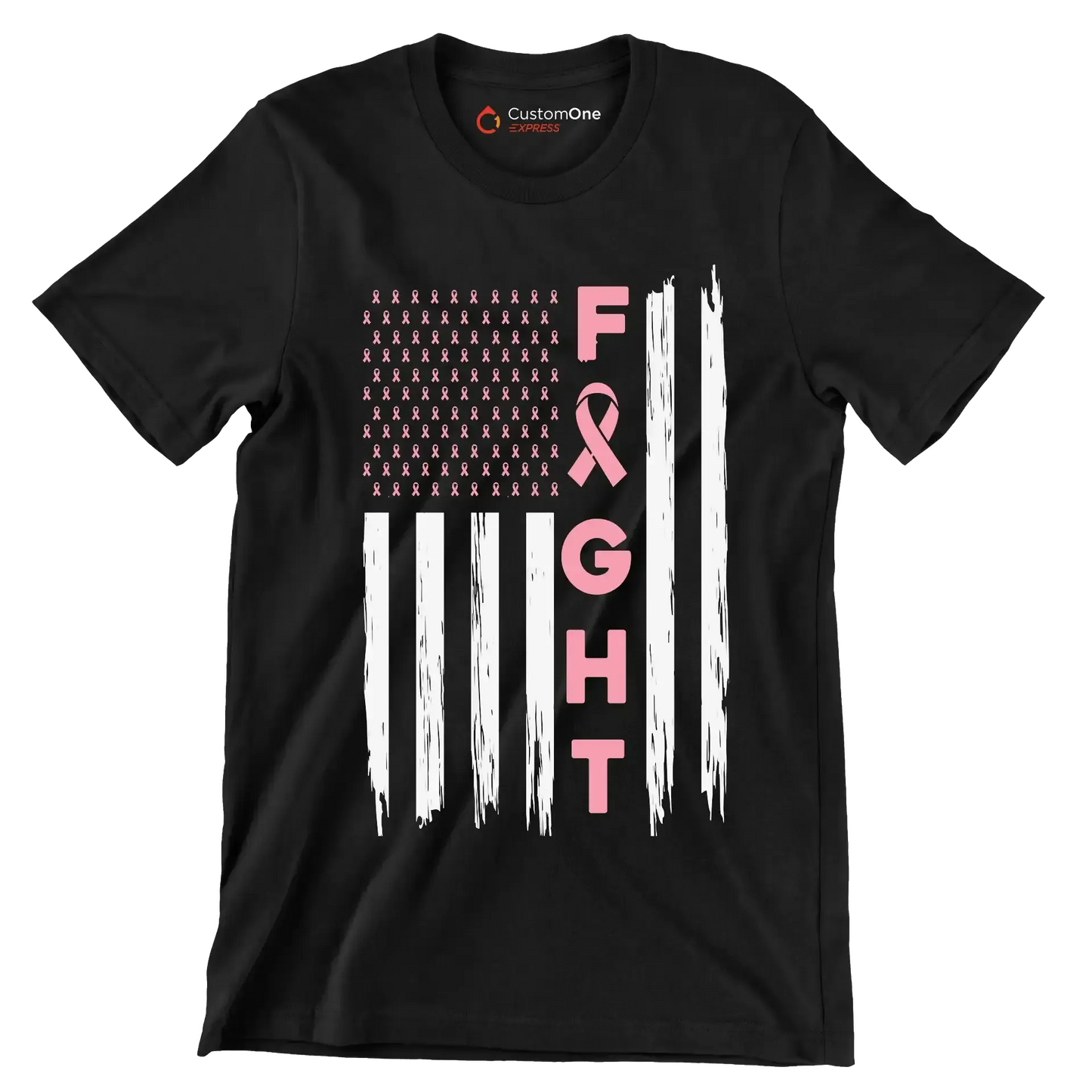 Fight - Breast Cancer Awareness T-Shirt-Black-S-Custom One Express