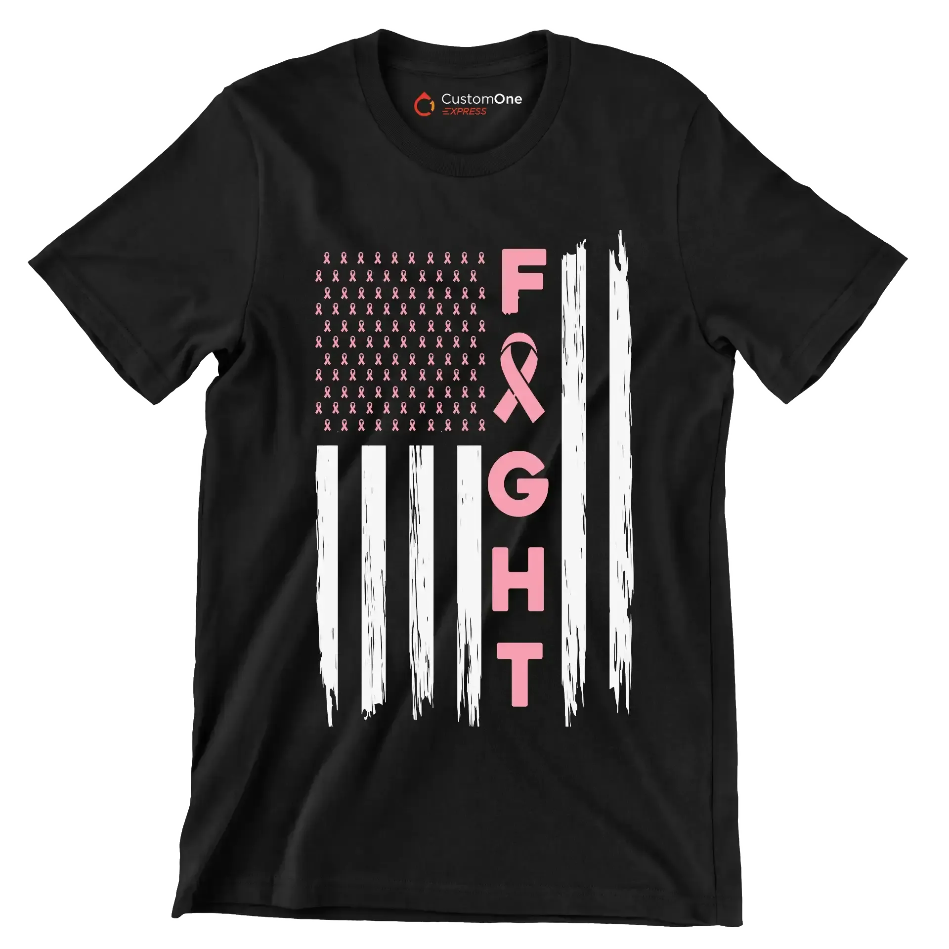 Fight - Breast Cancer Awareness T-Shirt-Black-S-Custom One Express