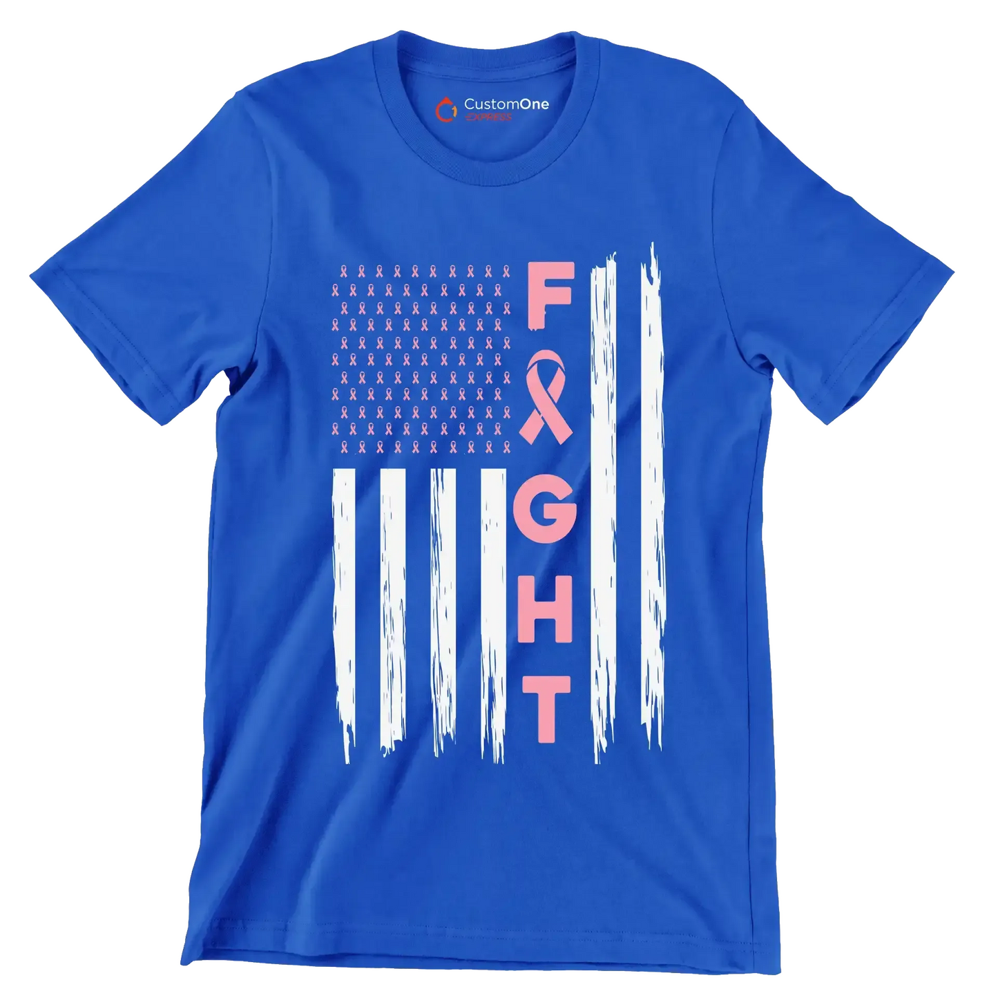 Fight - Breast Cancer Awareness T-Shirt-Blue-S-Custom One Express