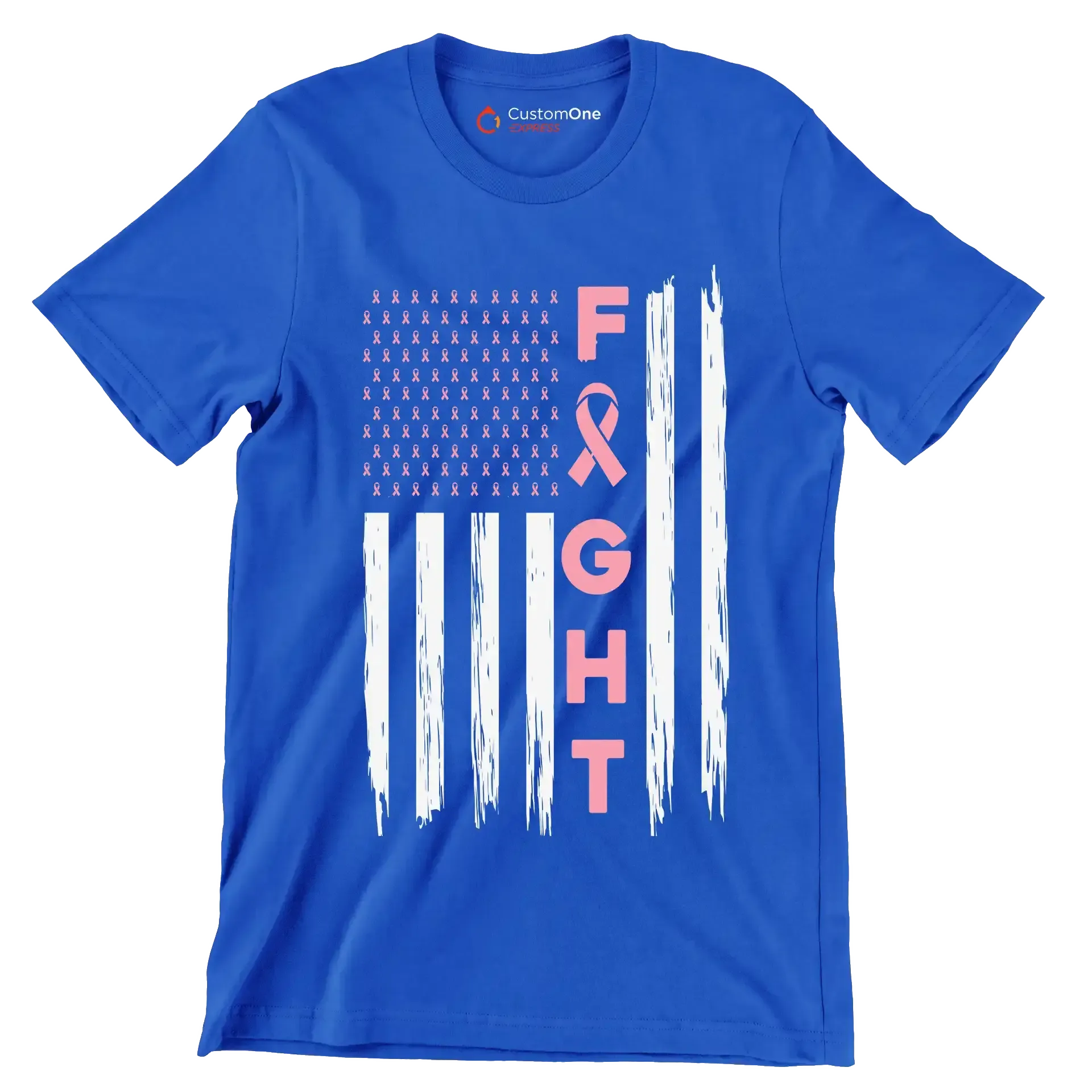 Fight - Breast Cancer Awareness T-Shirt-Blue-S-Custom One Express