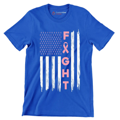 Fight - Breast Cancer Awareness T-Shirt-Blue-S-Custom One Express