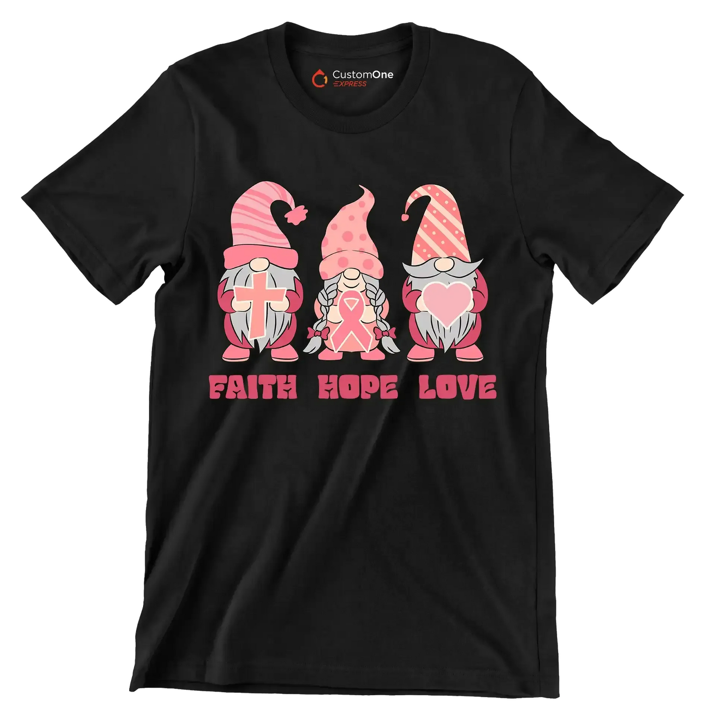 Fight Hope Love - Breast Cancer Awareness T-Shirt-Black-S-Custom One Express