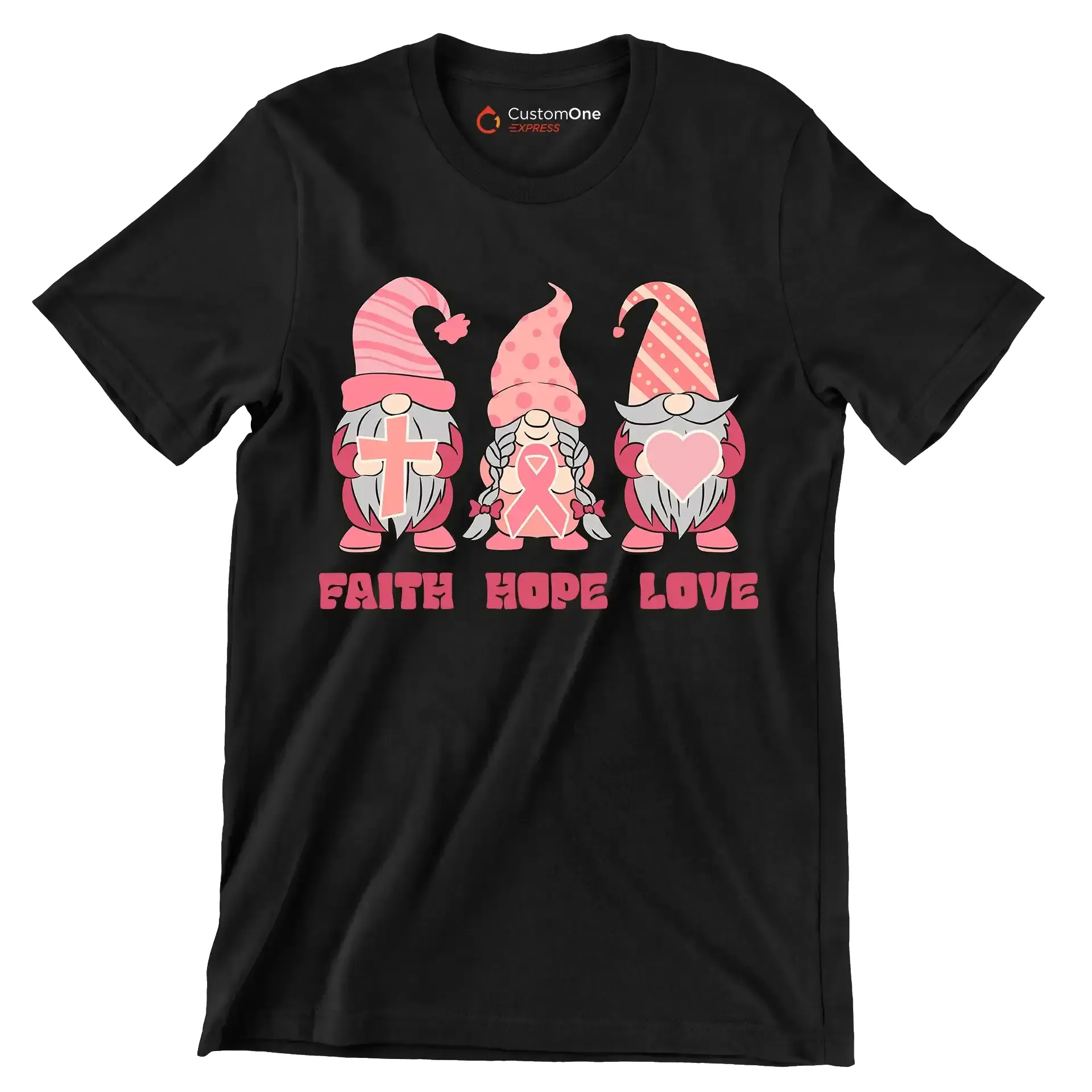 Fight Hope Love - Breast Cancer Awareness T-Shirt-Black-S-Custom One Express