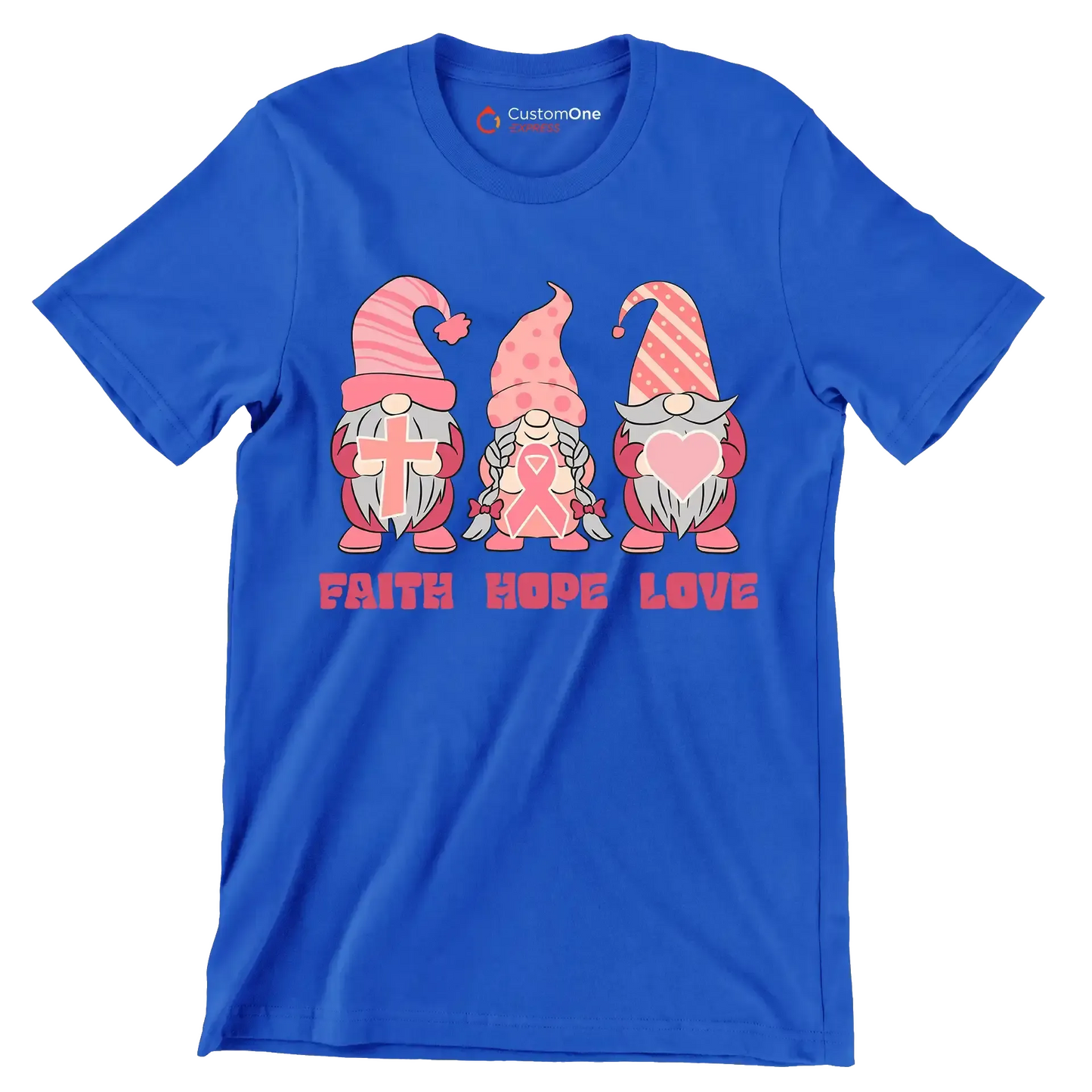 Fight Hope Love - Breast Cancer Awareness T-Shirt-Blue-S-Custom One Express