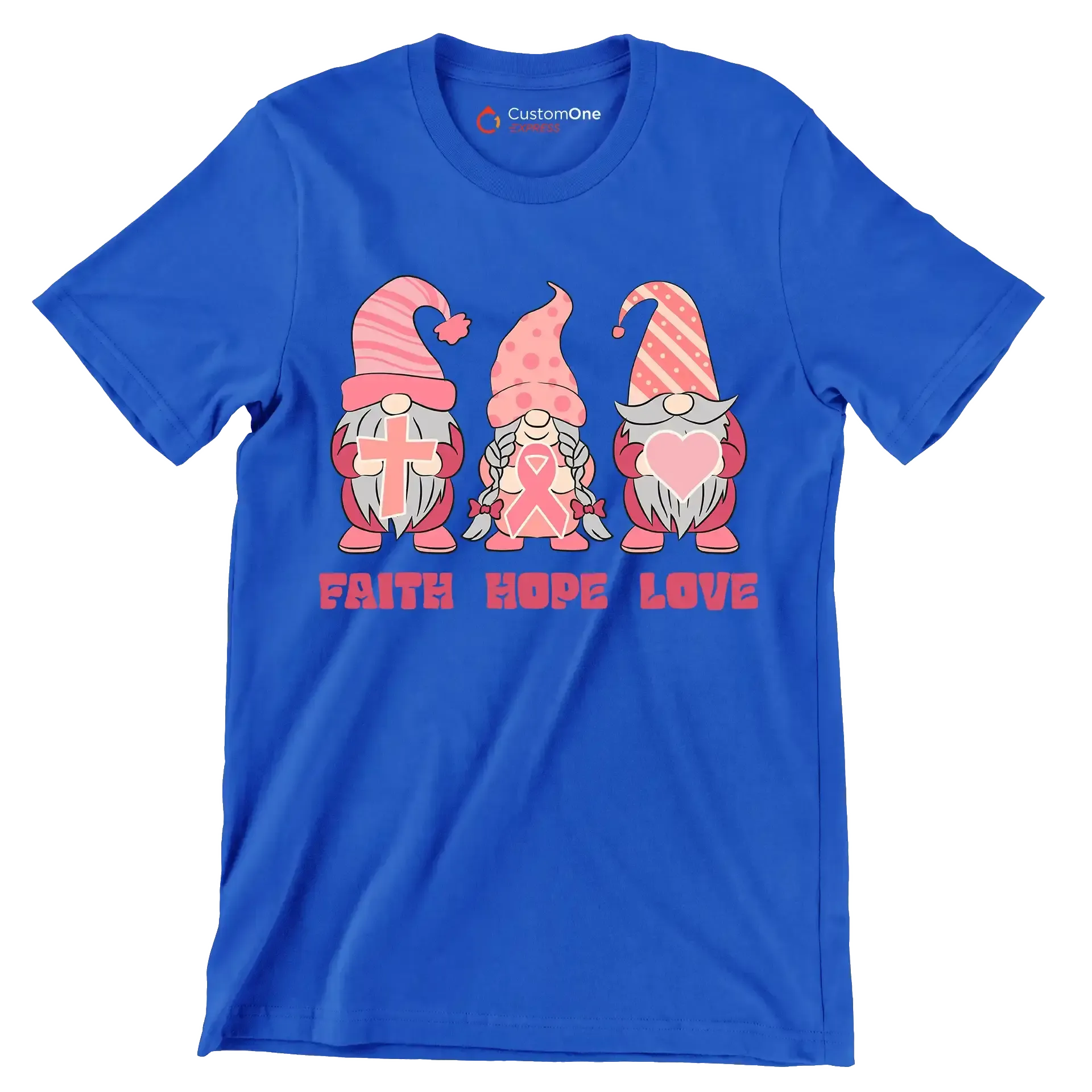 Fight Hope Love - Breast Cancer Awareness T-Shirt-Blue-S-Custom One Express